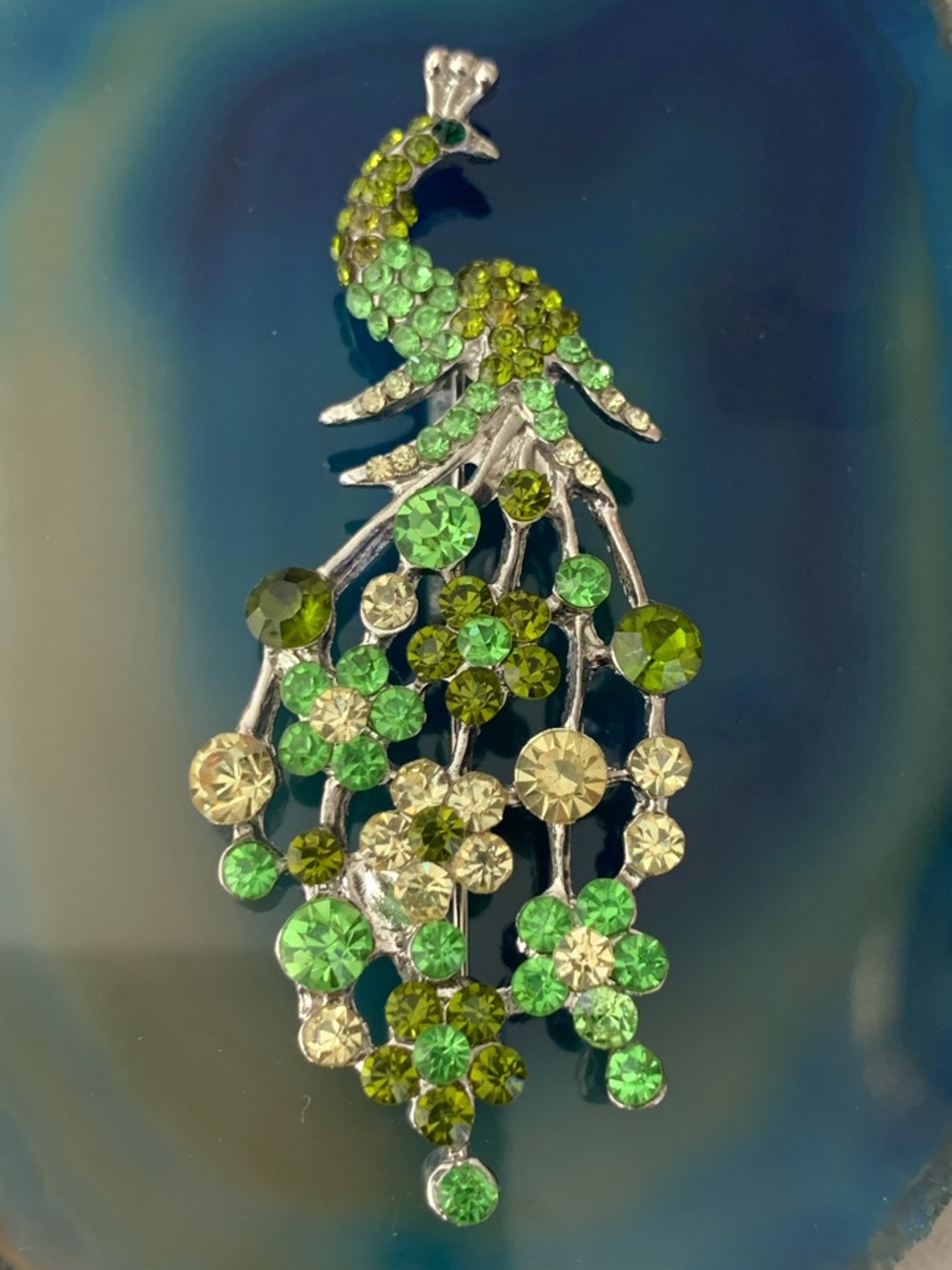 Green Crystal Peacock Vintage Brooch